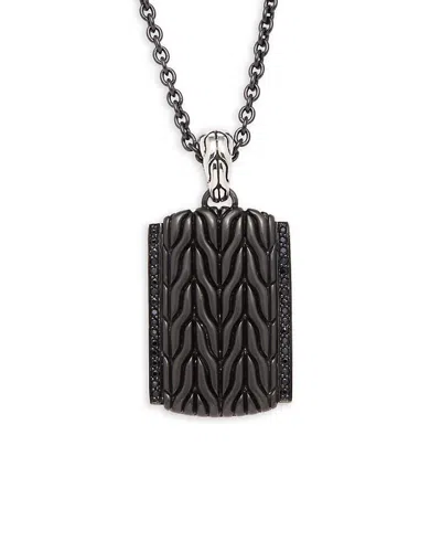 John Hardy Sterling Silver Chain & Dog Tag Pendant In Black