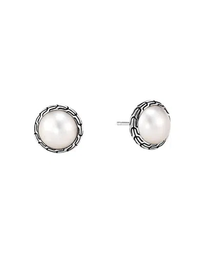John Hardy Sterling Silver Classic Chain Mabe Cultured Freshwater Pearl Stud Earrings In Metallic