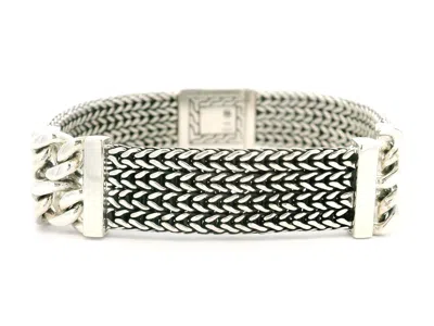 Pre-owned John Hardy Sterling Silver Curb Station Rata Weave Chain Bracelet In Multi