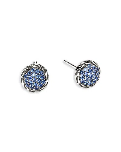 John Hardy Sterling Silver Essentials Blue Sapphire Pave Stud Earrings In Brown