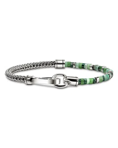 John Hardy Sterling Silver Heishi Green Multi Stone Bead & Woven Link Bracelet In Blue