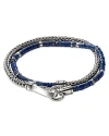 JOHN HARDY STERLING SILVER HEISHI LAPIS LAZULI BEADED DOUBLE WRAP BRACELET