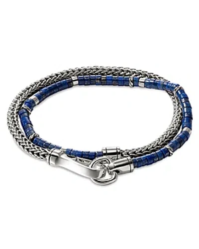 John Hardy Sterling Silver Heishi Lapis Lazuli Beaded Double Wrap Bracelet In Blue/silver