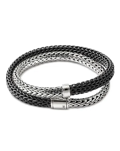 John Hardy Sterling Silver Icon Black Leather Braid Double Wrap Bracelet