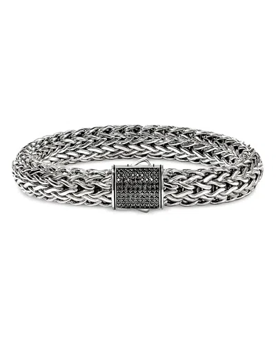 John Hardy Sterling Silver Icon Black Sapphire Pave Clasp Woven Link Bracelet, 10.5mm