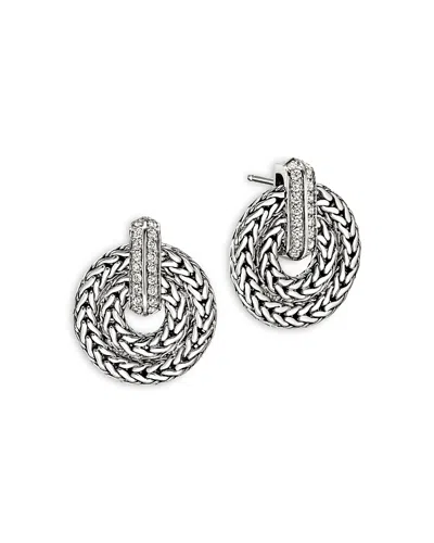 John Hardy Sterling Silver Icon Diamond Oval Link Drop Earrings In Gray