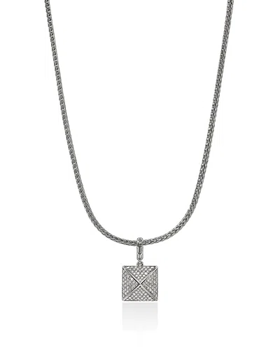 John Hardy Icon Stud Pendant Necklace, Sterling Silver, Diamonds, 2.5mm In White