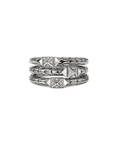 John Hardy Sterling Silver Icon Diamond Pyramid Clusters Triple Row Ring In Metallic