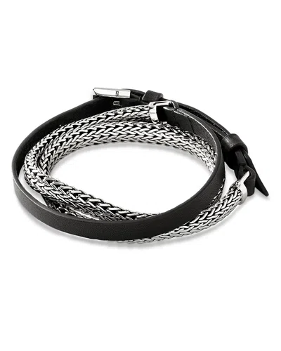 John Hardy Sterling Silver Icon Leather Wrap Bracelet In Black