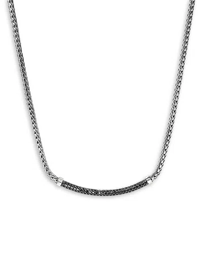 JOHN HARDY STERLING SILVER JH ESSENTIALS BLACK SAPPHIRE PAVE CURVED BAR NECKLACE, 16-18