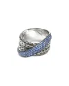 John Hardy Sterling Silver Jh Essentials Blue Sapphire Pave Crossover Statement Ring In Blue/silver