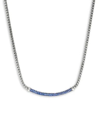 JOHN HARDY STERLING SILVER JH ESSENTIALS BLUE SAPPHIRE PAVE CURVED BAR NECKLACE, 16-18