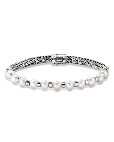 John Hardy Sterling Silver Jh Essentials Cultured Freshwater Pearl Chain Bracelet In Metallic