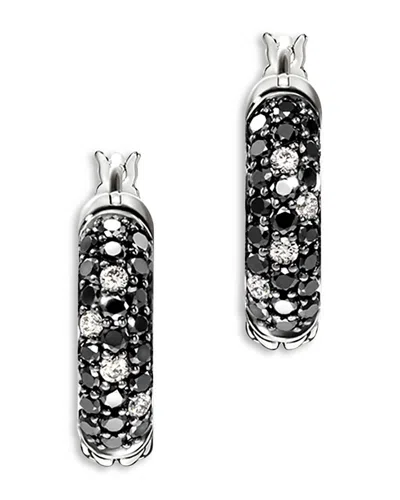 JOHN HARDY STERLING SILVER JH ESSENTIALS DIAMOND PAVE BLACK SAND SMALL HOOP EARRINGS