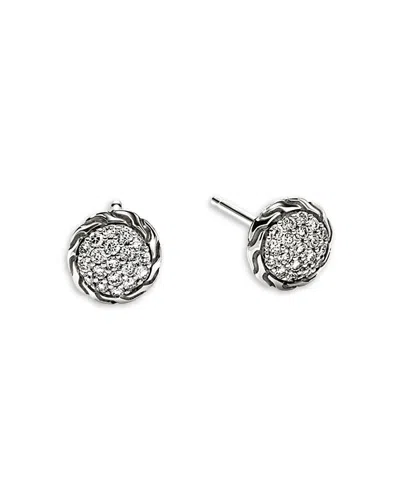 JOHN HARDY STERLING SILVER JH ESSENTIALS DIAMOND PAVE FRAME STUD EARRINGS