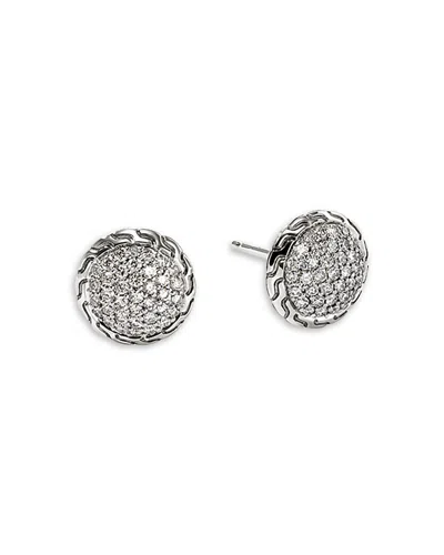 JOHN HARDY STERLING SILVER JH ESSENTIALS DIAMOND PAVE STUD EARRINGS, 0.55 TCW