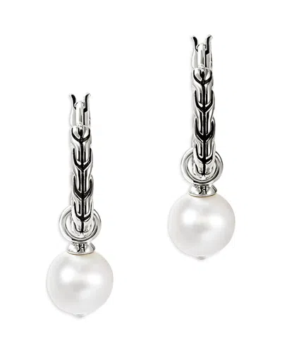 JOHN HARDY STERLING SILVER JH ESSENTIALS FRESHWATER PEARL HOOP EARRINGS