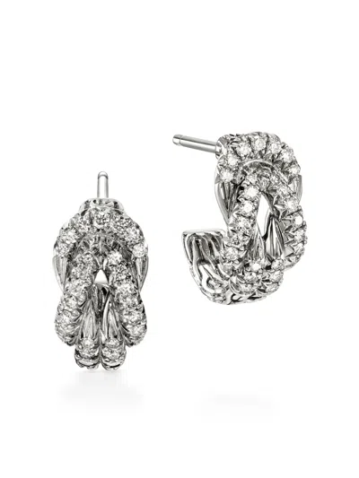 John Hardy Sterling Silver Love Knot Diamond Pave Small Half Hoop Earrings