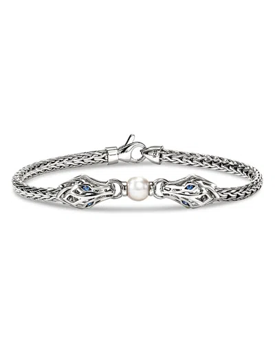 John Hardy Sterling Silver Naga Freshwater Pearl & Blue Sapphire Dragon Chain Bracelet In Metallic
