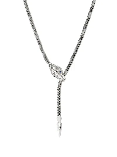 John Hardy Sterling Silver Naga Lariat Blue Saphire Necklace