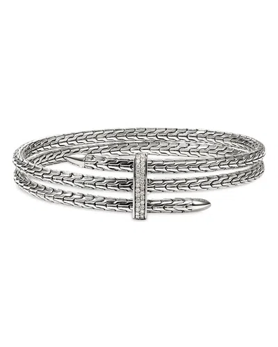 John Hardy Sterling Silver Spear Diamond Pave Double Flex Cuff Bracelet In Silver White Diamond