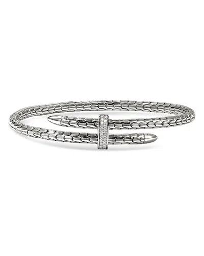 JOHN HARDY STERLING SILVER SPEAR DIAMOND PAVE FLEX BYPASS CUFF BRACELET