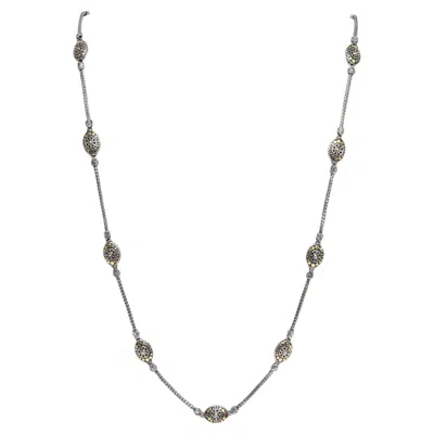 Pre-owned John Hardy Sterling Silver Yellow Gold Dot Jaisalmer Oval Station Necklace