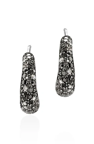 JOHN HARDY JOHN HARDY SURF HOOP EARRINGS, STERLING SILVER, BLACK SAND DIAMOND PAVÉ, 16MM