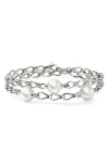 John Hardy Sterling Silver Surf Wrap Pearl Bracelet In Sterling Silver