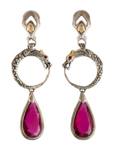 Pre-owned John Hardy Synthetic Ruby Naga Drop Earrings In Multi