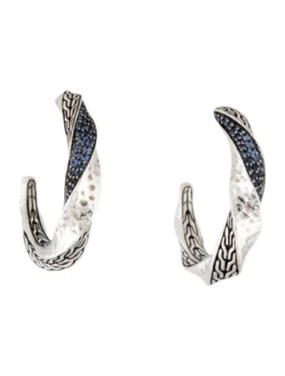 Pre-owned John Hardy Synthetic Sapphire Pavé Twisted Hoop Earrings In Multicolor