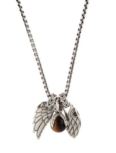 Pre-owned John Hardy Tiger's Eye Quartz Eagle Amulet Pendant Necklace, 26" In Multicolor