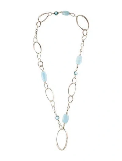 Pre-owned John Hardy Topaz & Aquamarine Kali Oval Station Necklace, 34" In Multi