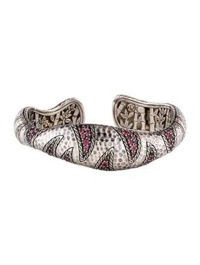 Pre-owned John Hardy Tourmaline & Smoky Quartz Macan Palu Hinged Cuff Bracelet, 7" In Multicolor