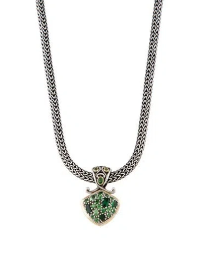 Pre-owned John Hardy Tsavorite Garnet Batu Pendant Necklace, 18.25" In Multi