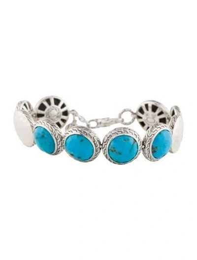 Pre-owned John Hardy Turquoise Hammered Link Bracelet, 7" In Blue