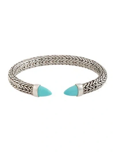 Pre-owned John Hardy Turquoise Spear Flex Cuff Bracelet, 7.75" In Multicolor