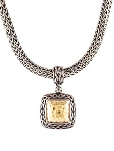 Pre-owned John Hardy Two- Tone Palu Square Pendant Necklace, 18" In Multicolor