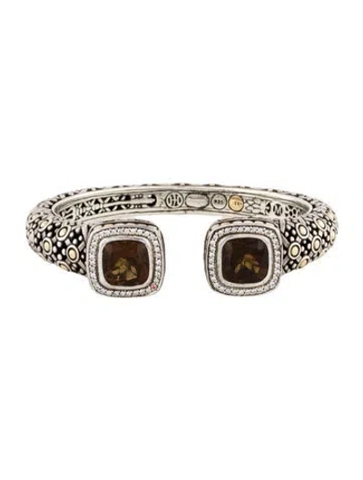 Pre-owned John Hardy Two-tone Citrine & Diamond Hinge Cuff Bracelet, 6.5" In Multi