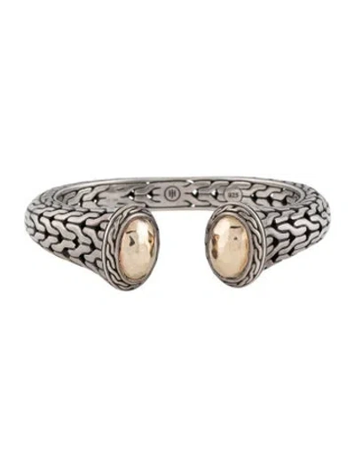 Pre-owned John Hardy Two-tone Classic Chain Palu Open Kick Cuff Bracelet, 6.25" In Multi