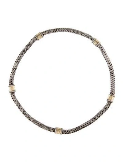 Pre-owned John Hardy Two-tone Flower Station Necklace, 18", 18" In Multi