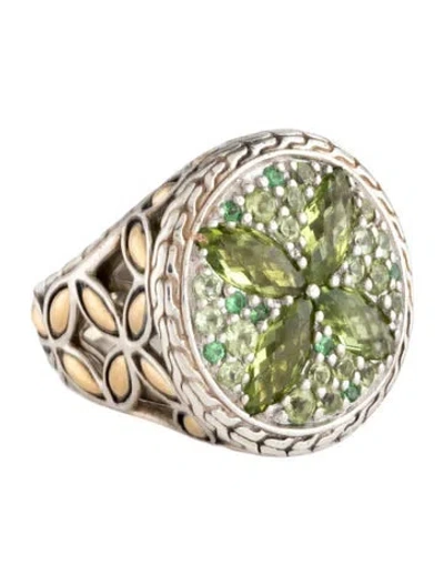Pre-owned John Hardy Two-tone Garnet & Peridot Batu Kawung Cocktail Ring In Multi