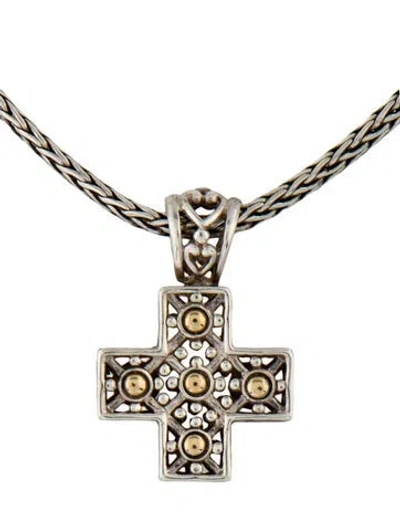 Pre-owned John Hardy Two-tone Jaisalmer & Icon Cross Pendant Necklace, 18" In Multi