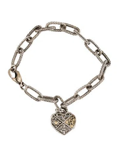 Pre-owned John Hardy Two-tone Jaisalmer Heart Charm Bracelet, 6.75" In Multi