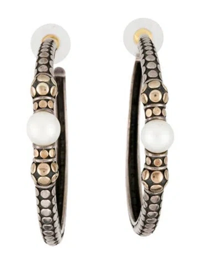 Pre-owned John Hardy Two-tone Pearl Hoop Earrins In Multi