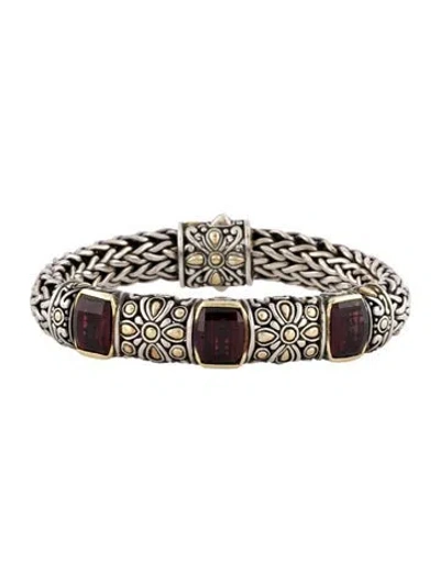 Pre-owned John Hardy Two-tone Rhodolite Garnet Bangle Bracelet, 6.25" In Multi
