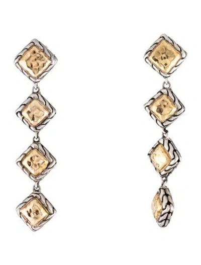 Pre-owned John Hardy Two-tone Squares Palu Drop Earrings In Multicolor