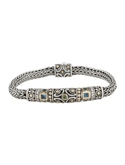 Pre-owned John Hardy Two-tone Topaz & Peridot Jaisalmer Bangle Bracelet, 6.75" In Multi