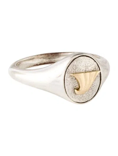 Pre-owned John Hardy Two-tone Wave Signet Cocktail Ring In Multicolor