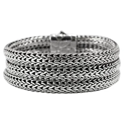 Pre-owned John Hardy Unisex Retired  Sterling Silver Woven Chain Pusher Clasp Link Bracelet In Multiple